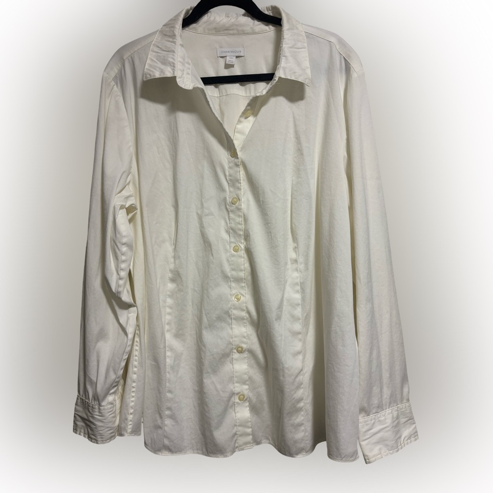 XXL Cream Collared Blouse 79% cotton - women's button-down long-sleeve shirt
